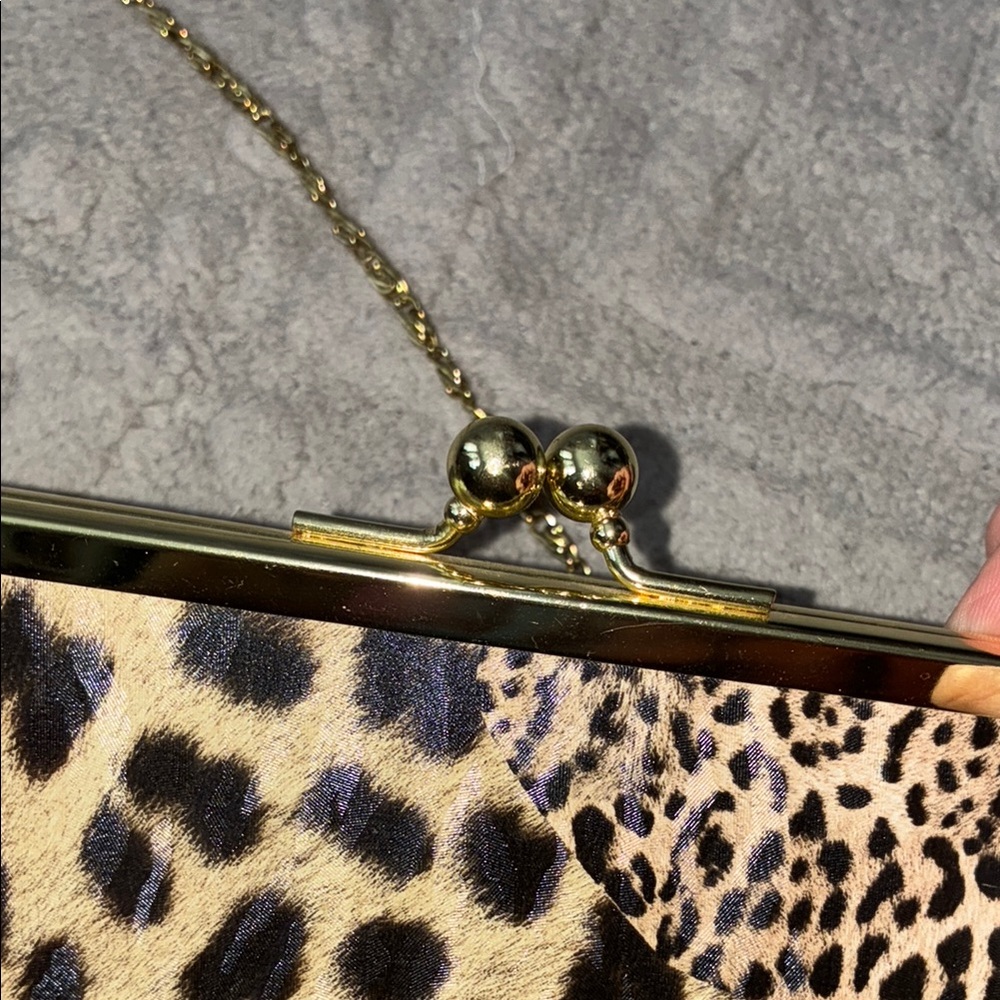 Brown and Gold Clutch with Chain Strap - Picture 4 of 10